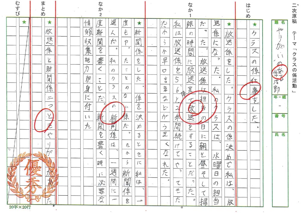 単元名:小論文「係活動」を書く 小論文指導で養成する生徒の 単元名:小論文「係活動」を書く 小論文指導で養成する生徒の